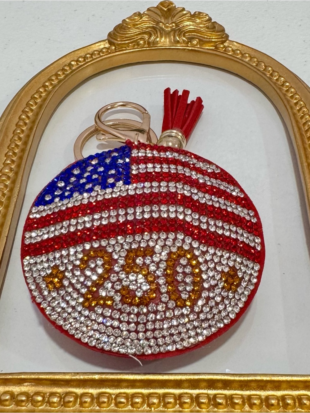 New Rhinestone 250th American Flag Keychain with Tassel